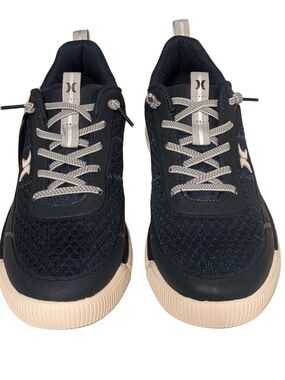 Hurley Men’s Navy Knit Sneakers with Cream Soles and Gray Laces